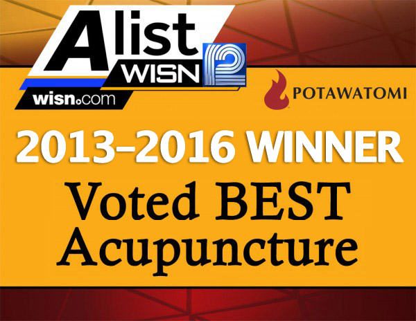 Image of an awarding winner for best acupuncture from WISN 12 and Potawatomi. 2013-2016.