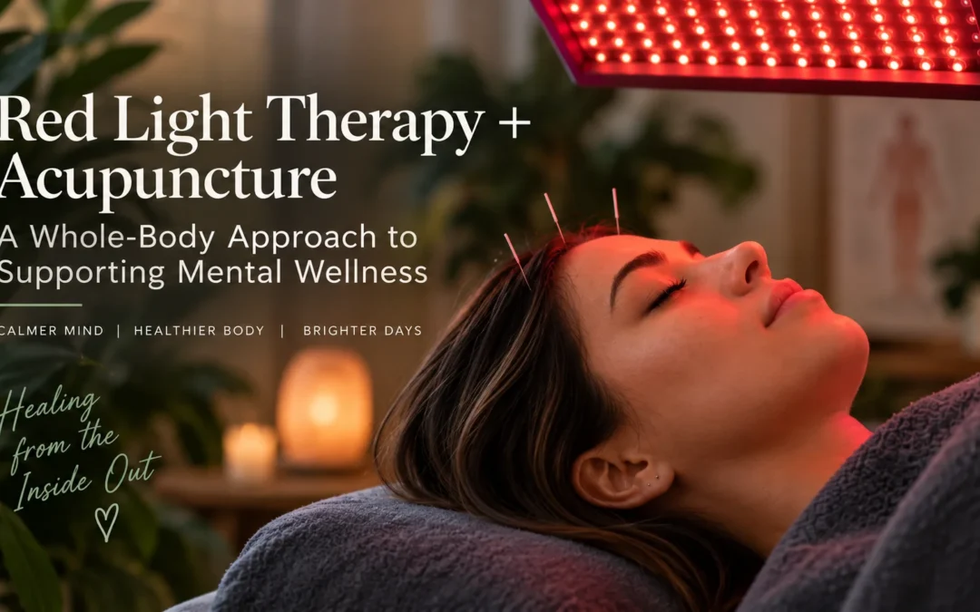 Woman at precision Healing and Wellness getting Red Light Acupuncture: A Whole-Body Approach to Supporting Mental Wellness